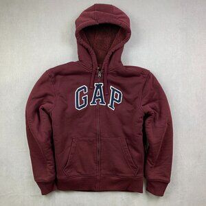 Gap Mens Sweater Small Red Logo Sherpa-Lined Full-Zip Hoodie Long Sleeve Winter